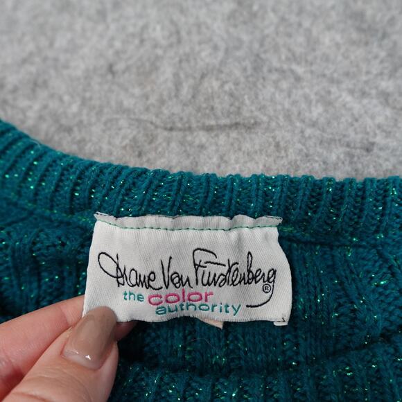 Vintage Diane von Furstenberg Sweater Womens M/L Color Authority Green Metallic - Picture 2 of 8